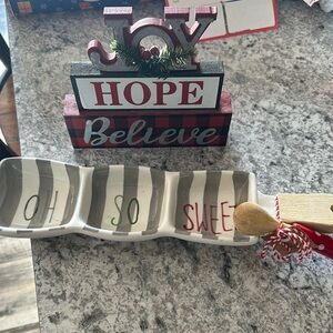 Striped Ceramic Serving Tray with Spoon
Wood sign